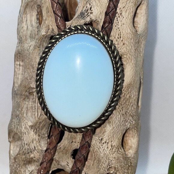 BRONZE Large Faux Opal Wedding Formal Groom Dad Son Western Southwest Bolo tie - Picture 2 of 16